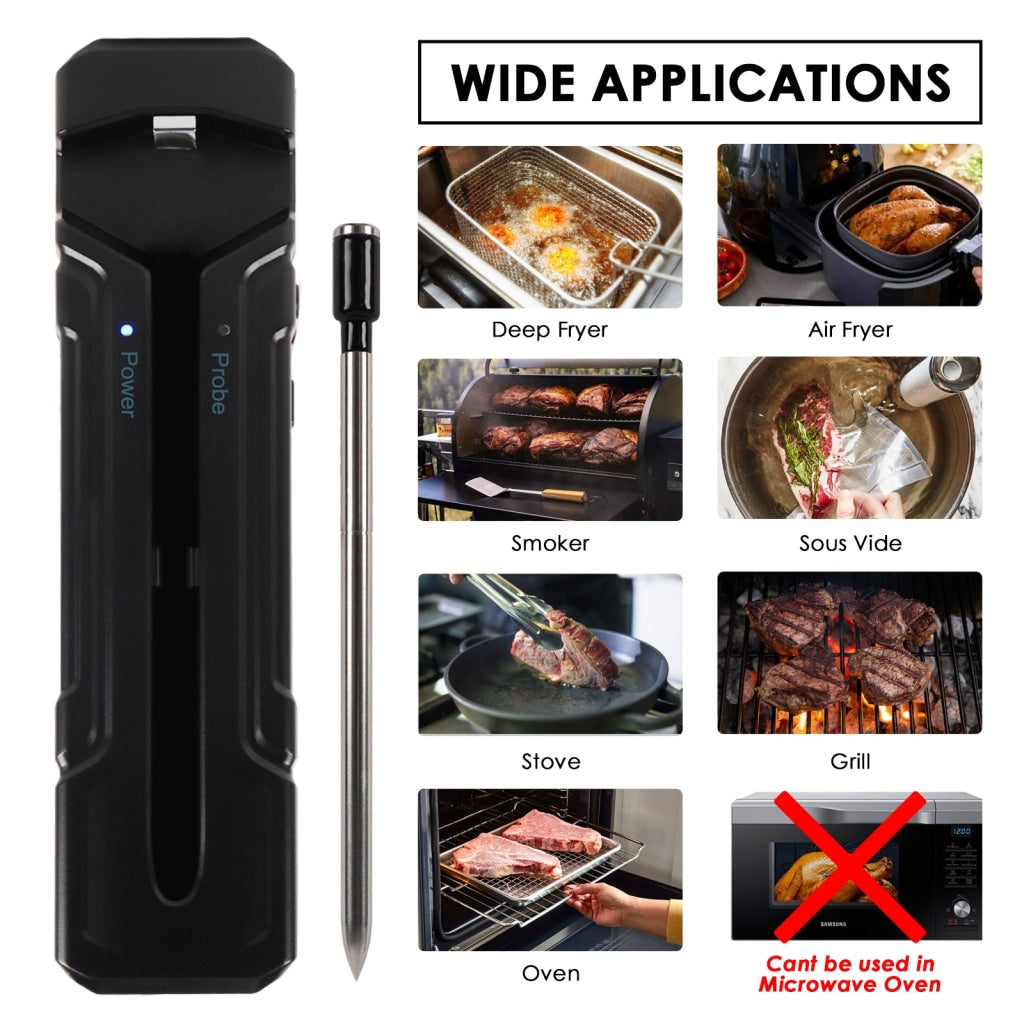 True Wireless Bluetooth Food Thermometer, Air Fryer, Oven, Grill, Smoker