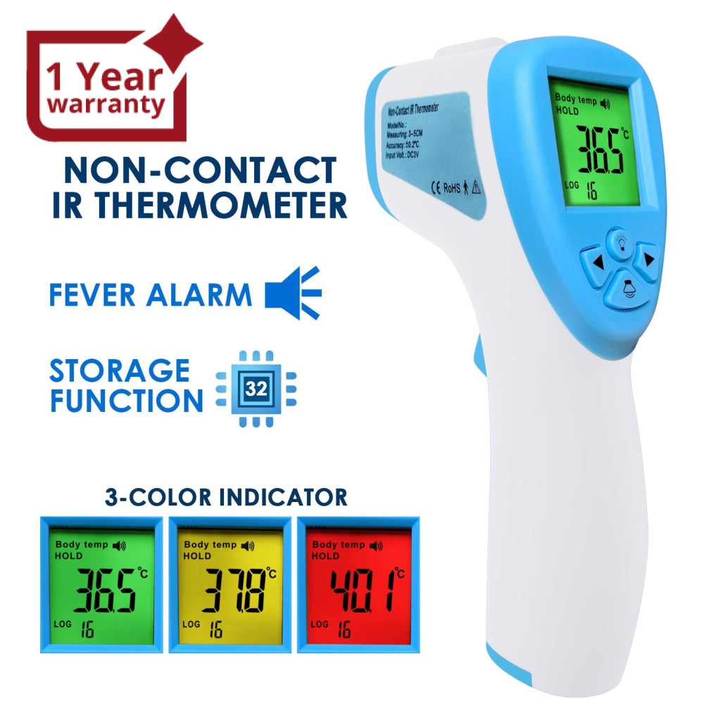 Non-Contact Digital Display Forehead Thermometer 3 Color Alarm
