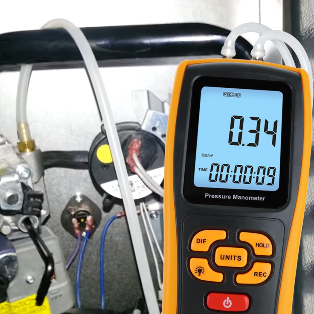 Gain Express Manometer Gauge, Digital Air Pressure Meter Differential Air Pressure Gauge Dual Port HVAC Gas Pressure Tester Handheld Portable Tool
