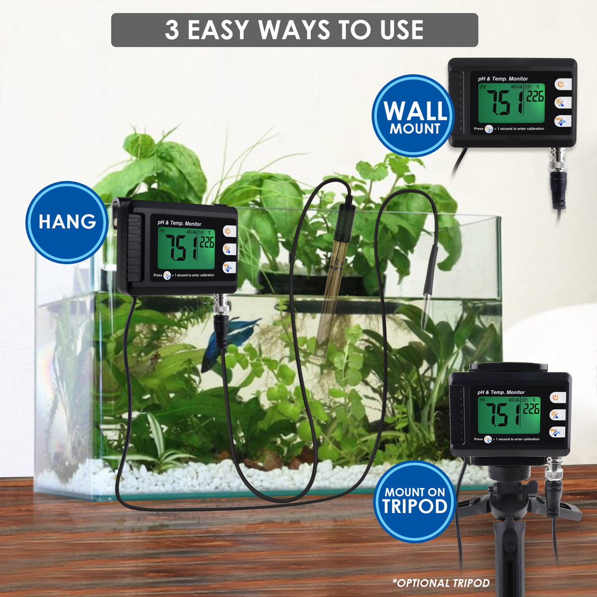 PHM-295 2-in-1 Combo pH & Temperature Meter Fish Tank Monitor Thermome –  Gain Express