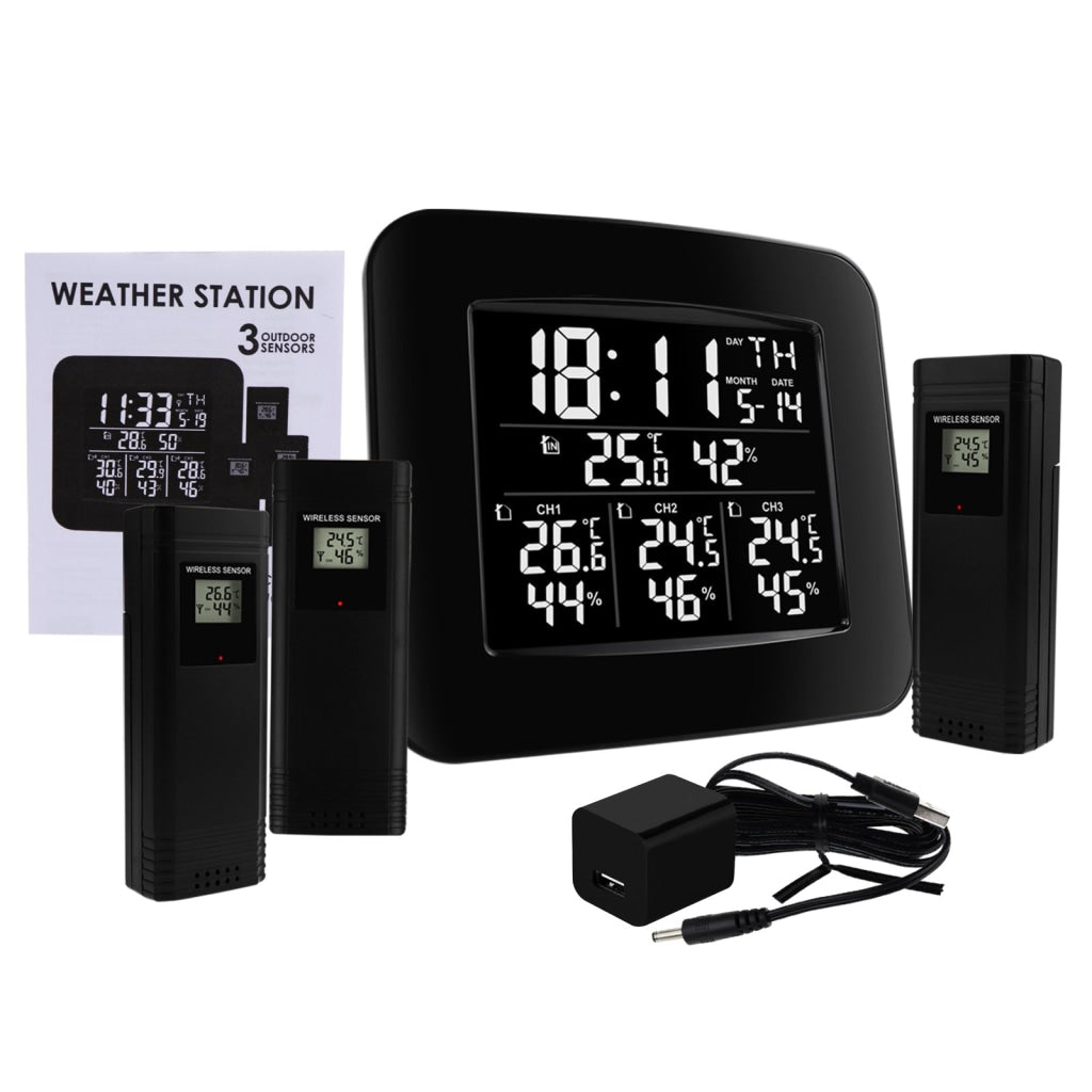 Temperature and Humidity Station with 3 Indoor/Outdoor Sensors