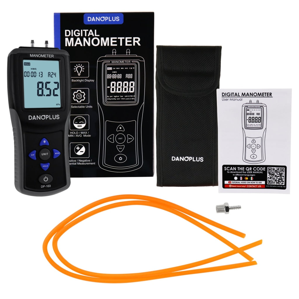 MAN-334 Digital Manometer Portable Air Vacuum / Gas Pressure Gauge Met