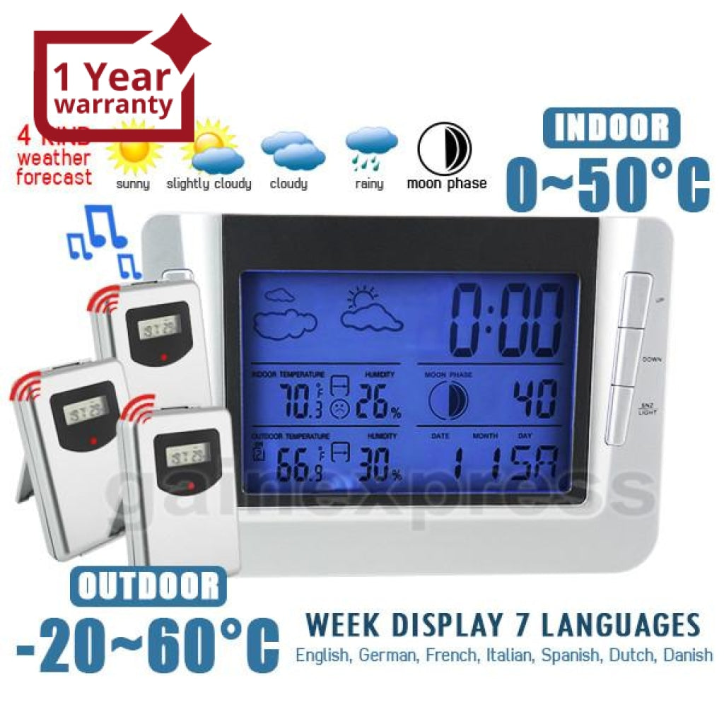 Digital LCD Indoor & Outdoor Weather Station Clock Calendar