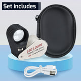 GEM-450 Jeweler Magnifier Loupe with 6 UV and LED Light 22mm Optical Triplet Lens, USB Rechargeable Mini Gem Tool