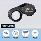 Gem-451 Magnifier Mini Jeweler Loupe (10X / 20X 30X) 18Mm High-Quality Optical Triplet Lens Battery