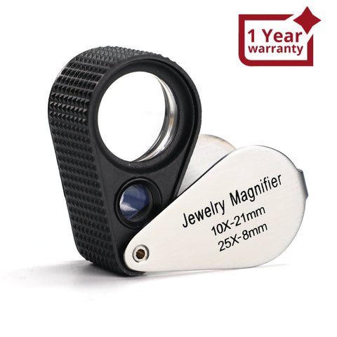 GEM-462 Dual Magnification Jewelry Loupe 10X and 25X Magnifier Loupe with 21mm and 8mm Lens Diameter