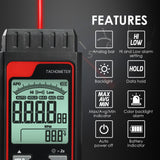 TAC-455 Portable Non-Contact Tachometer 2.5~99999RPM High Precision with Analog Bar Scale and Alarm Function, Temperature Measurement for Machinery Car Motor engine Tool