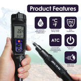 Wqm-448 Digital 3-In-1 Ph | Ec Temperature Tester Waterproof Ip65 For Ph/Ec Measurement In Water