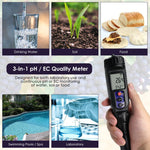 Wqm-448 Digital 3-In-1 Ph | Ec Temperature Tester Waterproof Ip65 For Ph/Ec Measurement In Water