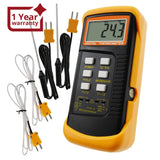 68022_2P Digital 2 Channels K - Type Thermometer w/ 4 Thermocouples (Wired & Stainless Steel), - 50~1300°C ( - 58~2372°F) Handheld Desktop High Temperature Kelvin Scale Dual Measurement Meter Sensor - Gain Express