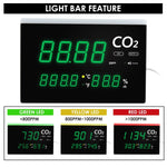 7729 Wall Mount / Desktop Stand Indoor Air Quality Monitor Real - time CO2 Detector, Carbon Dioxide & Temperature & Humidity Level with Large LED Screen & Visual Color Warning Light Bar and Audible Alarms - Gain Express