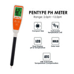 8694 8694 Long Glass Tube Pentype pH Meter Sharp Tip Probe Digital Water Quality Tester Dual Display with ATC 2.0~12.0pH Measurement Range - Gain Express