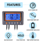 88597 88597 Digital 4 Channels Thermometer NTC Thermistor Probe SD Card Logger with Relay Function Data Logging Big LCD Display - Gain Express