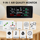 AQM - 388 AQM - 388 Portable 9 in 1 Indoor Air Quality Meter CO2 Monitor Formaldehyde Detector VOC Sensor AQI Index PM2.5 PM10 and Humidity Temp with Time Display Air Monitor Test Kit - Gain Express