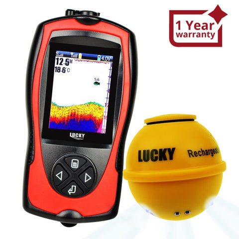 FF - 1108 - 1CWLA FF - 1108 - 1CWLA Lucky Wireless Fish Finder with Fish Attractive Light Lamp & Color LCD, Portable Rechargeable Fishfinder Locator, 45M Depth 60M Sonar Sensor Transducer Range for Boats Kayak Ice Night Fishing - Gain Express