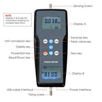 FM - 207_1K FM - 207 Digital Force Meter Gauge Pull & Push Magnitude Test Tester Newtonmeter Newton N / kg / lb / g Measurement, for Manufacturing, Electronics, Building Hardware, Textile, Auto Parts - Gain Express