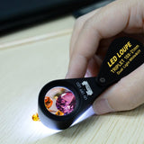 GEM - 246 GEM - 246 10x 21mm Loupe Jeweler Magnifier LED UV Light Triplet Lens Magnifying Gem Optical Tool Achromatic Aplanatic Foldaway Pocket Black Frame for Inspecting Diamonds Gemstones Watches Print - Gain Express