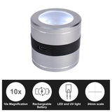 GEM - 386 GEM - 386 Rechargeable 10X Full Metal Jeweler Optical Magnifying Glass 5 LED 5 UV Light Scale Loupe USB Charging Lens Jewelry Gemstone Magnifier Tool - Gain Express