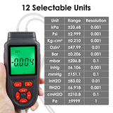 MAN - 346 Handheld Manometer Dual Differential Digital Gas Pressure Tester with Backlight 12 Selectable Units Air Pressure Gauge HVAC Tester with Data Storage Function - Gain Express