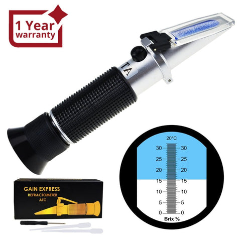 REB - 32ATC 0 - 32% Brix Refractometer ATC High - Concentrated Sugar Solution Content Test Tool 0.2% Division, Homebrew Tester Meter, Brandy Beer Fruits Vegetables Juices Soft Drinks - Gain Express