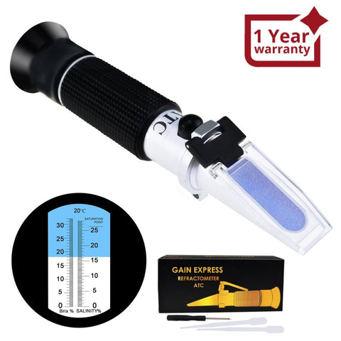 REBS - 28ATC 2 - in - 1 Brix Salinity Refractometer Dual Scale 0 - 32% Brix & 0 - 28% Salinity with ATC Sodium Chloride in Food Salt Seawater Brine Beer fruits Cutting Liquid - Gain Express