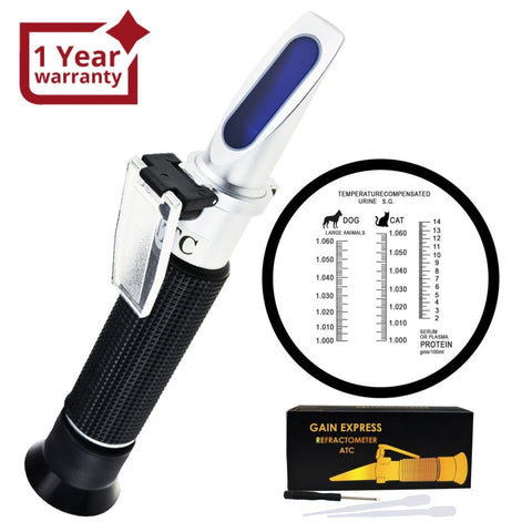 REC - 300ATC Pet Clinical Refractometer with ATC, Tri - Scale Serum & Plasma Protein Test 2 - 14g/dl Urine Specific Gravity 1.000 - 1.060SG, Veterinary Vet for Cat and Dog Animal Testing - Gain Express