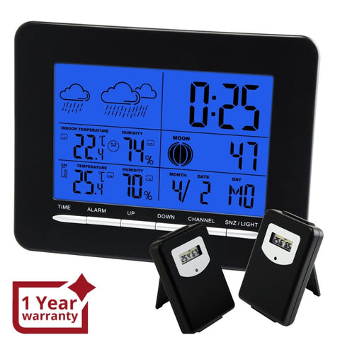 S08S3318BL_2S In/Out Temperature Wireless Weather Station DCF Radio Controlled Clock 2 Sensor - Gain Express