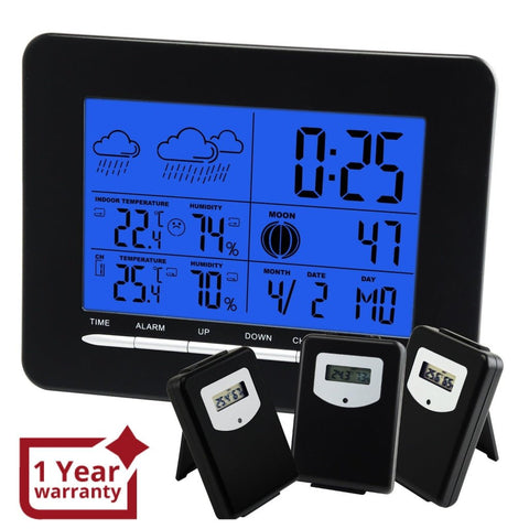 S08S3318BL_3S Indoor/Outdoor Temperature Digital Wireless Weather Station RCC DCF + 3 sensors - Gain Express