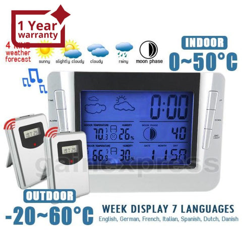 S08S608B_2S S08S608B_2S Wireless Weather Forecast Station Indoor Outdoor Temperature Humidity RCC Clock with 2 sensors - Gain Express