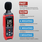 SLM - 390 Decibel Meter with Data Logging function and A / C / Z Weighted Sound Meter Portable SPL Meter MAX/MIN/AVG, Data Hold Use for Home, Factory, Noisy Neighbor - Gain Express