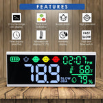 SLM - 413 Wall - mounted|Desktop Noise Decibel Meter 13" Colored Screen Sound Level Tester 130dB with Temperature and Humidity Measurement, 12H/24H Clock Display, Adjustable Brightness and Alarm Function - Gain Express