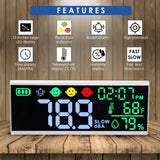 SLM - 413 Wall - mounted|Desktop Noise Decibel Meter 13" Colored Screen Sound Level Tester 130dB with Temperature and Humidity Measurement, 12H/24H Clock Display, Adjustable Brightness and Alarm Function - Gain Express