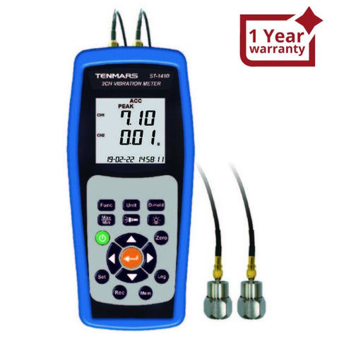 ST - 141D 2 - Channel Recording Vibration Meter Data Logging Acceleration Velocity Displacement Function - Gain Express