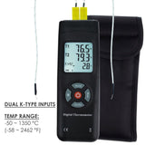 THE - 26 Digital Thermometer Dual Type - K Thermocouples Probe Temperature Instrument Large Display with Backlight - Gain Express