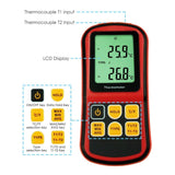 THE - 32 Digital K / J / T / E / R / S / N Type Thermocouple Thermometer Dual - channel LCD Display - 150~1767°C ( - 238~3212.6°F) ATC Temperature Meter - Gain Express