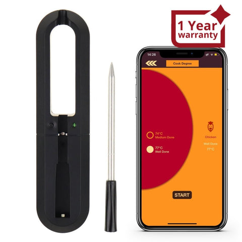 THE - 368 Smart Meat Thermometer with Bluetooth up to 30 meters (98.42ft) Wireless Range for Oven, Grill, Kitchen, BBQ, Rotisserie Ringing or Vibrating Alarm IP67 Waterproof Grade - Gain Express