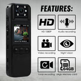 VAR - 412 Mini Camera Digital Video Recorder Body Cam 1080P Rotating Lens Camcorder Video Audio Record Night Vision Motion Detection Loop Recording Body Camera for Law Enforcement, Security Guard, Travel, Lecture Record - Gain Express