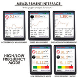 VBT - 281 Digital Vibration Meter Piezoelectric Vibrometer Gauge Colored Flip Display Acceleration Velocity and Displacement Measurement with Short / Long Probe Portable Symmetrical Shape - Gain Express