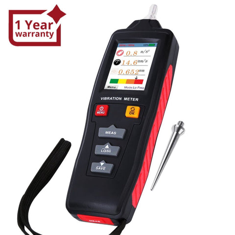 VBT - 281 Digital Vibration Meter Piezoelectric Vibrometer Gauge Colored Flip Display Acceleration Velocity and Displacement Measurement with Short / Long Probe Portable Symmetrical Shape - Gain Express