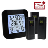 WEA - 46 Digital Weather Station with Thermometer and Hygrometer 3 Indoor/ Outdoor Wireless Sensors, Alarm Clock for Temperature and Humidity measurement - Gain Express