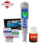 WQM - 241 pH / EC / Temperature Meter ATC 3 in 1 Waterproof Pen Type Water Quality Combo Multi - Parameter Tester Monitor Analyzer Acidometer , Test Kit for Aquariums Hydroponics Pool Spa Drinking Purity - Gain Express