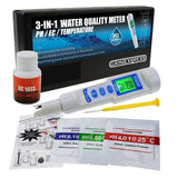 WQM - 241 pH / EC / Temperature Meter ATC 3 in 1 Waterproof Pen Type Water Quality Combo Multi - Parameter Tester Monitor Analyzer Acidometer , Test Kit for Aquariums Hydroponics Pool Spa Drinking Purity - Gain Express