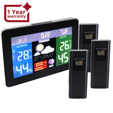 WS - 001_EU_3S DCF RCC Digital Weather Forecast Station Barometer Temperature Monitor 3 Sensors 220V ONLY - Gain Express