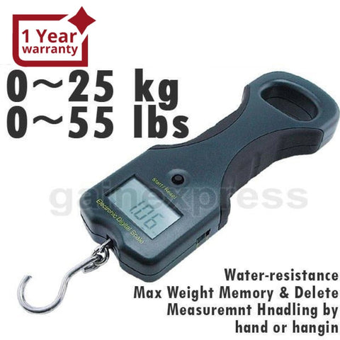 WS - 815 Digital 25kg/55lb LCD Fish Weighing Scale w/ RUBBER SIDE HANDLE - Gain Express