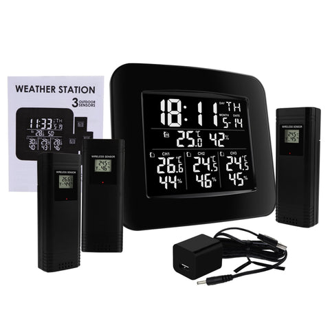 Digital LCD Wireless Weather Station Clock Indoor Outdoor Thermometer  Humidity