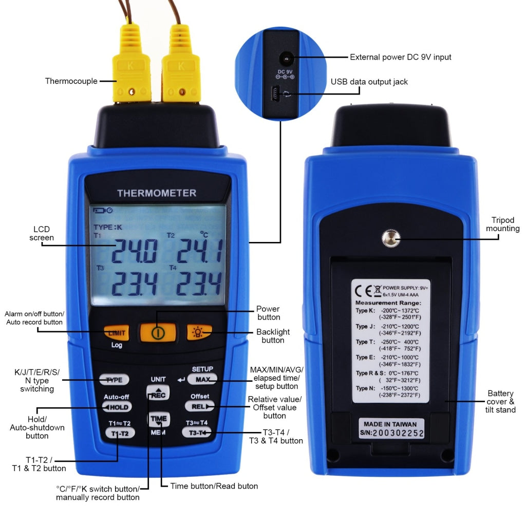 GAIN EXPRESS Digital K/J/T/E/R/S/N Type Thermocouple Thermometer