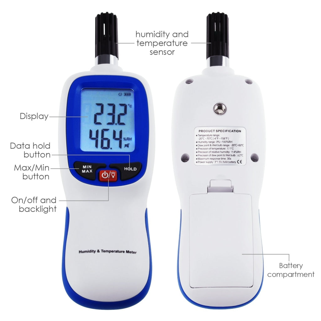 Handheld Humidity Meter, Digital Hygrometer Thermometer 0~100% RH