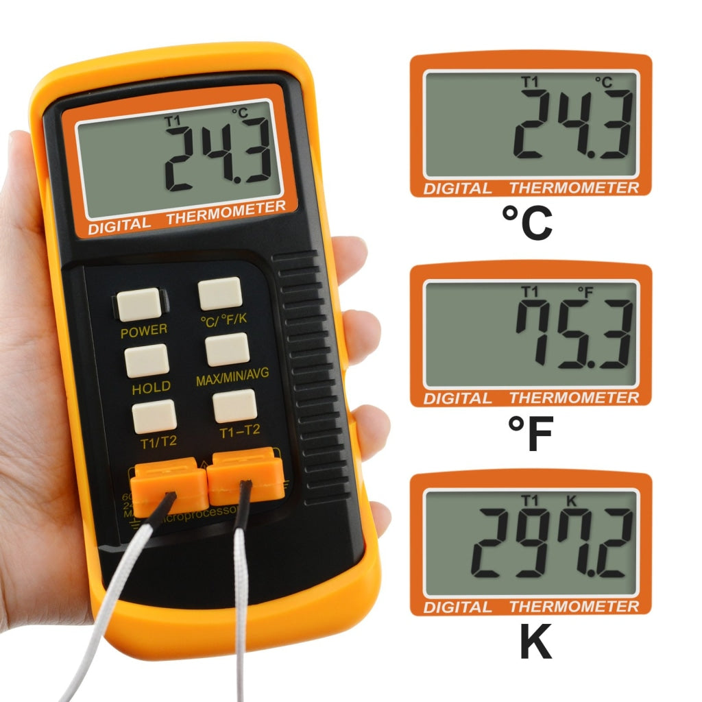 Fule Dual Channel K Type Digital Thermocouple Thermometer 6802 II, 2  Sensors & Probe