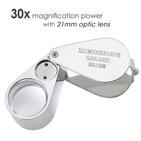Portable 30X Power 21Mm Jewelers Magnifier Foldable Gold Eye Loupe Jewelry  Magnifying Glass